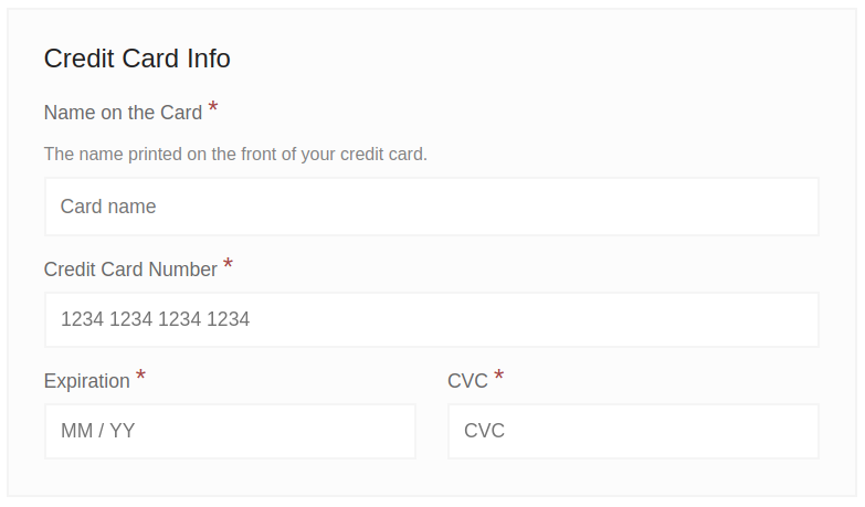 Split card fields for the Stripe gateway