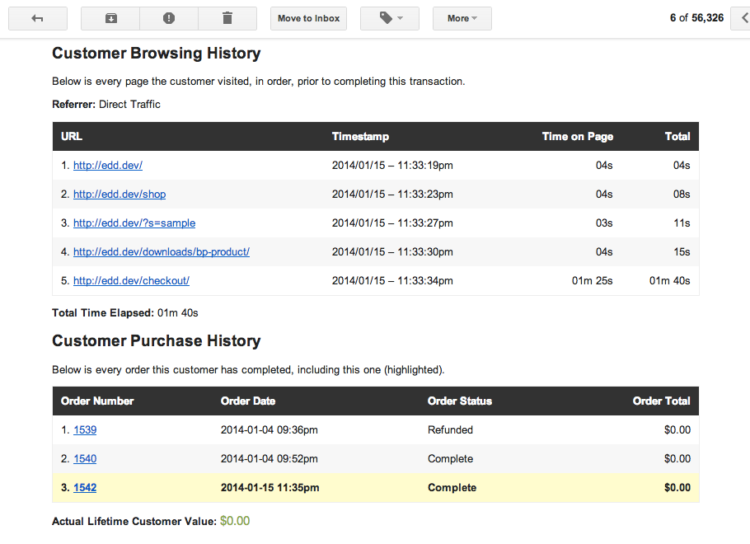 User History Easy Digital Downloads