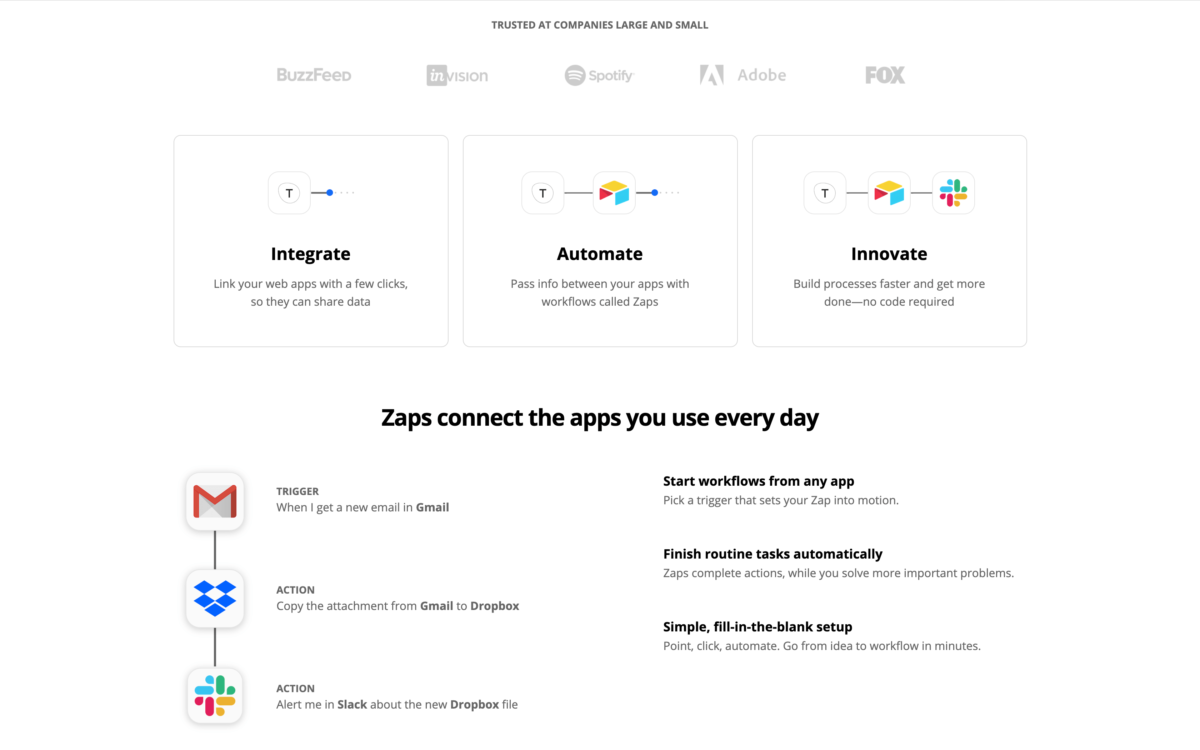 Screenshot - Zapier website