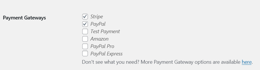 View of the payment gateway list for Easy Digital Downloads, including the new "PayPal" option.