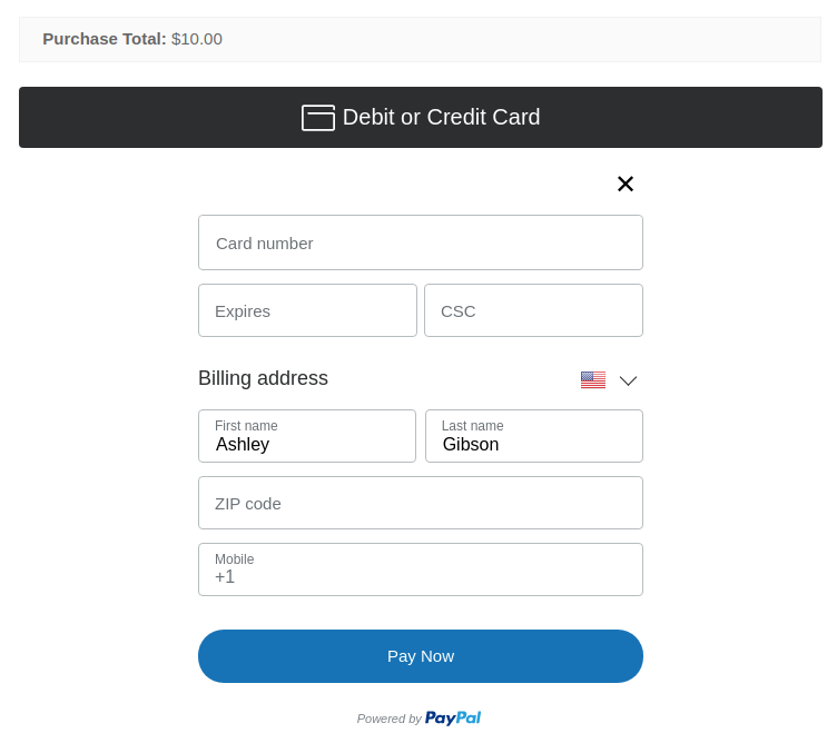 PayPal Commerce Pro on-site card form
