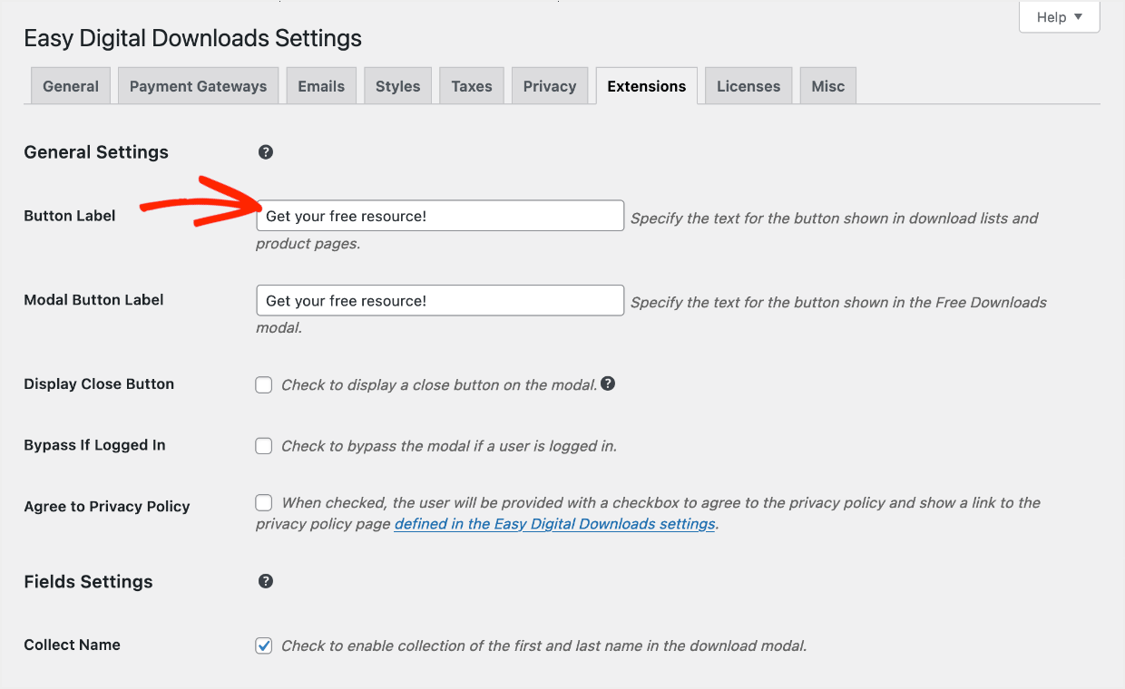 Screenshot: configure Free Downloads settings