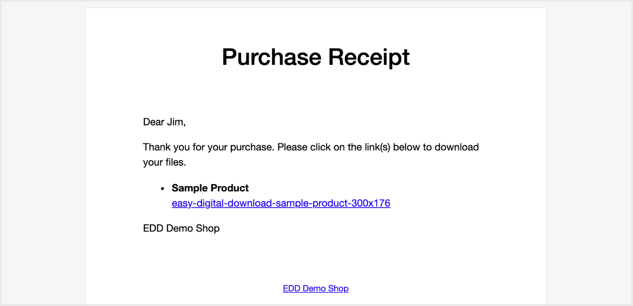 Screenshot: purchase receipt confirmation