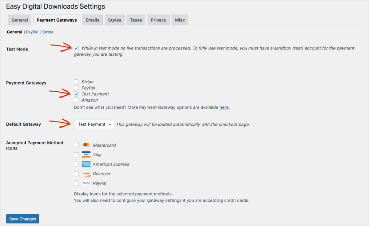 Screenshot: Payment gateway settings