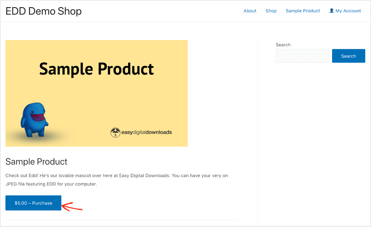 Screenshot: Sample Product page, click purchase