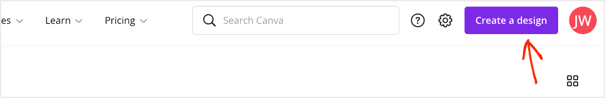 Screenshot: Canva create a design button