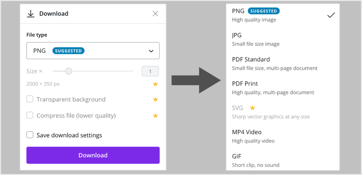 Screenshot: Canva download export settings