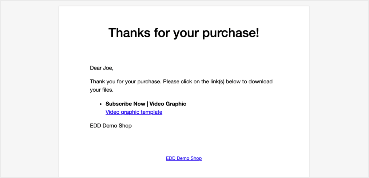 Screenshot: EDD purchase confirmation email