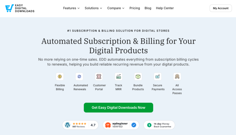 The Easy Digital Downloads plugin to sell subscriptions with WordPress.