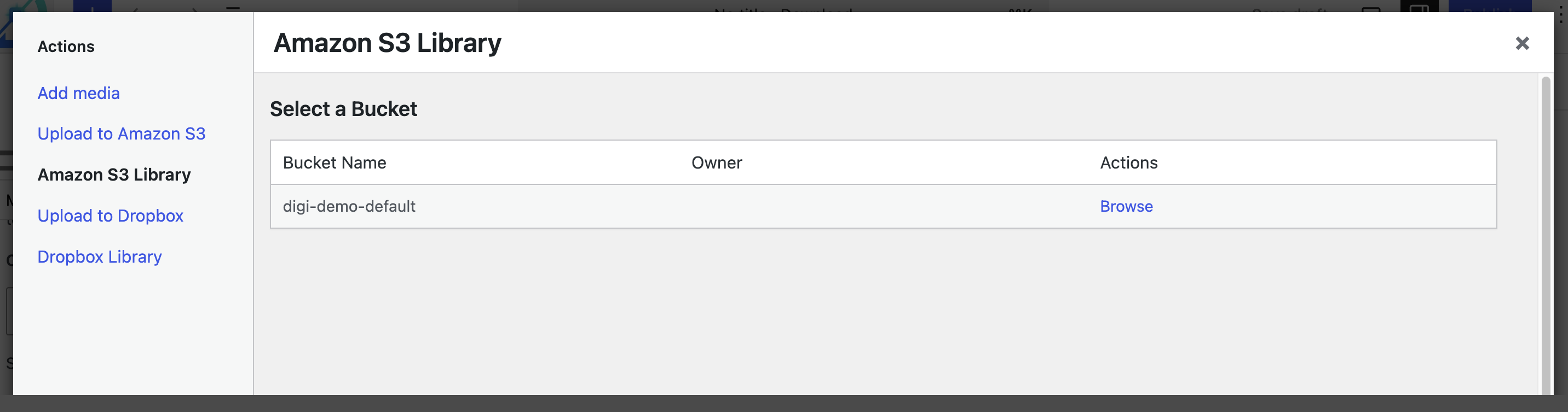 Easy Digital Downloads のメディアライブラリにある Amazon S3 ライブラリ。
