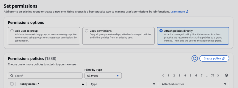 Amazon S3でユーザー権限のポリシーを作成する。
