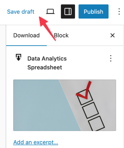 The Save Draft button when creating a product in EDD.