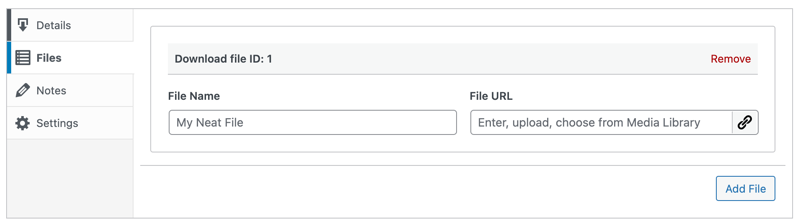 The Download Files section of a new product page in Easy Digital Downloads.