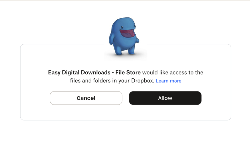 dropbox-file-store-authorize-app – Easy Digital Downloads Easy Digital Downloads File Storeアプリとのアカウントをリンクするように求めるDropboxサインイン画面
