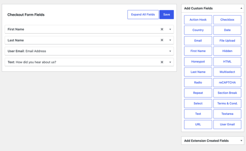 Costruttore di moduli di checkout EDD Checkout Fields Manager.