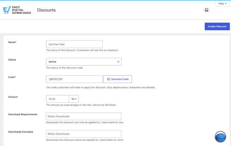 Creación de un descuento en Easy Digital Downloads