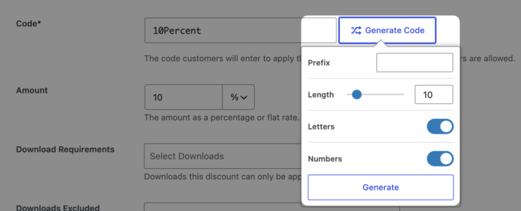 La herramienta automática Generar Código para usuarios de Easy Digital Downloads Pro.