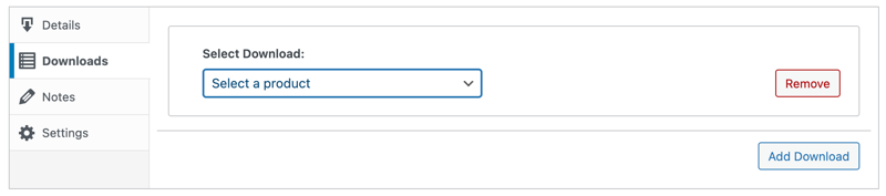 The Downloads/Select Download setting option when creating product bundles in EDD.