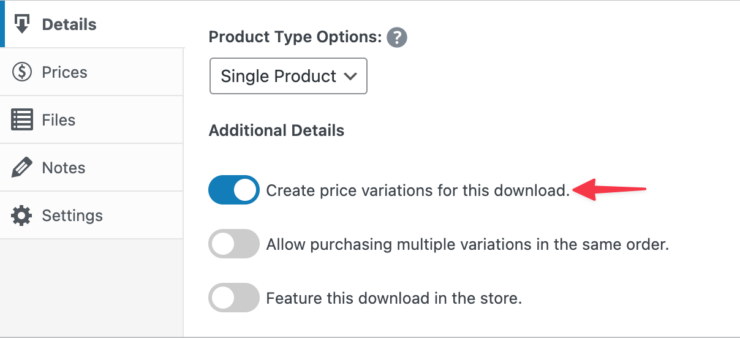 Create price variations for a download in EDD.