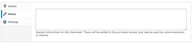 The Notes section for adding Download Instructions for a service product type in EDD.