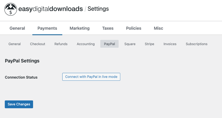 Set up PayPal settings in Easy Digital Downloads.