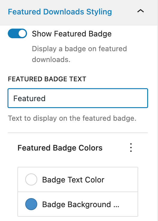 featured-downloads-badge-settings – Easy Digital Downloads Featured Download Badge styling settings.