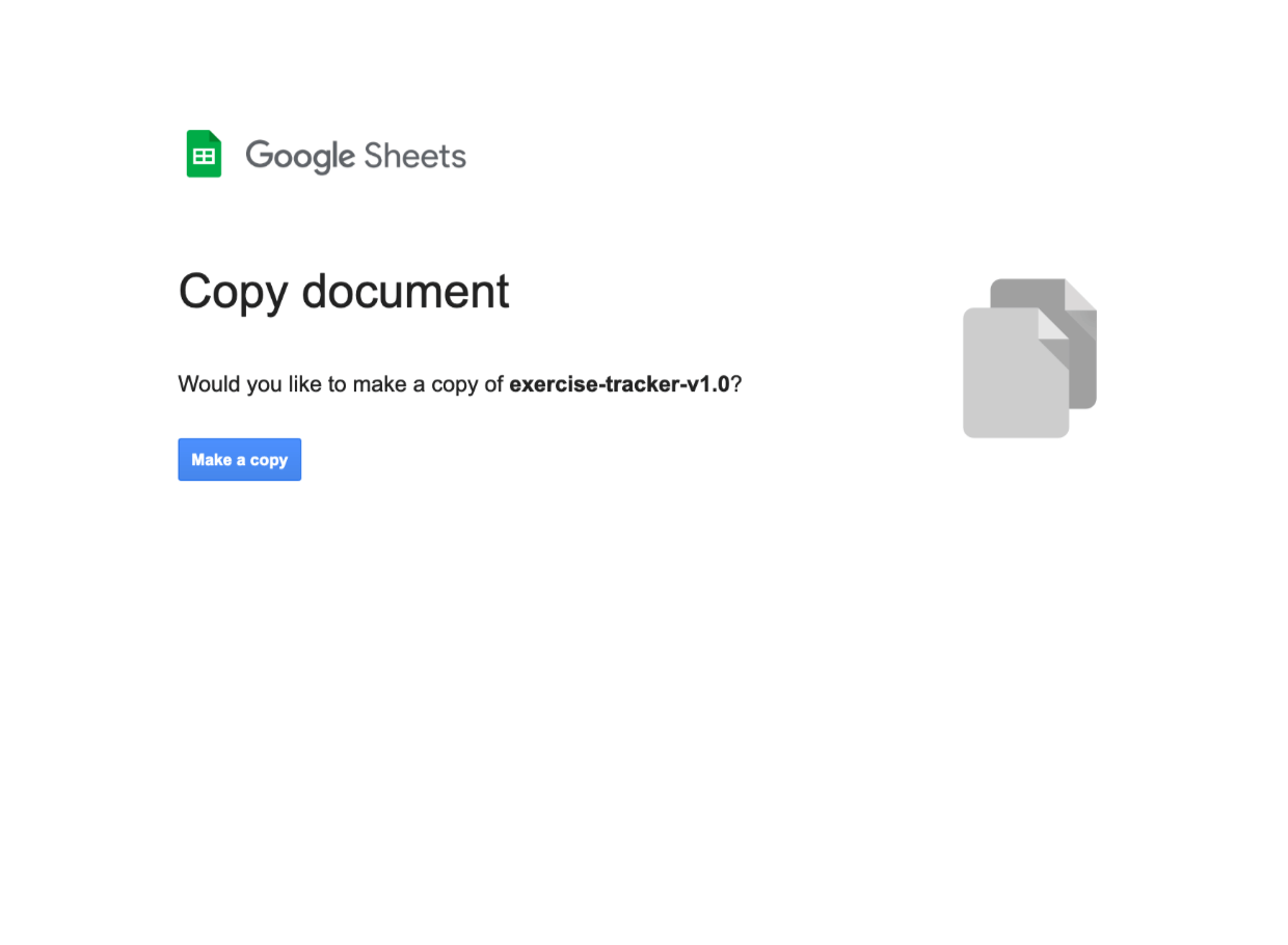 Screenshot: Google Sheets Copy Document - would you like to make a copy of file - make a copy