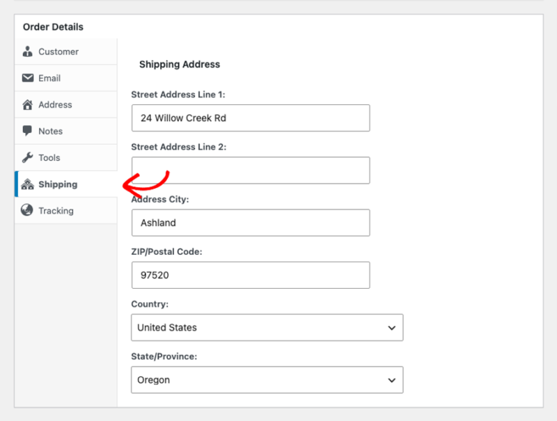 étape_15_onglet_livraison – Easy Digital Downloads Onglet Easy Digital Downloads Simple Shipping montrant l'adresse de livraison du client.