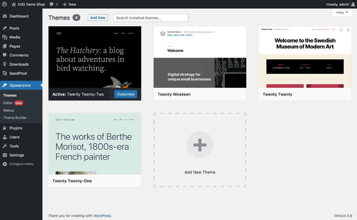 Screenshot: Default WordPress themes