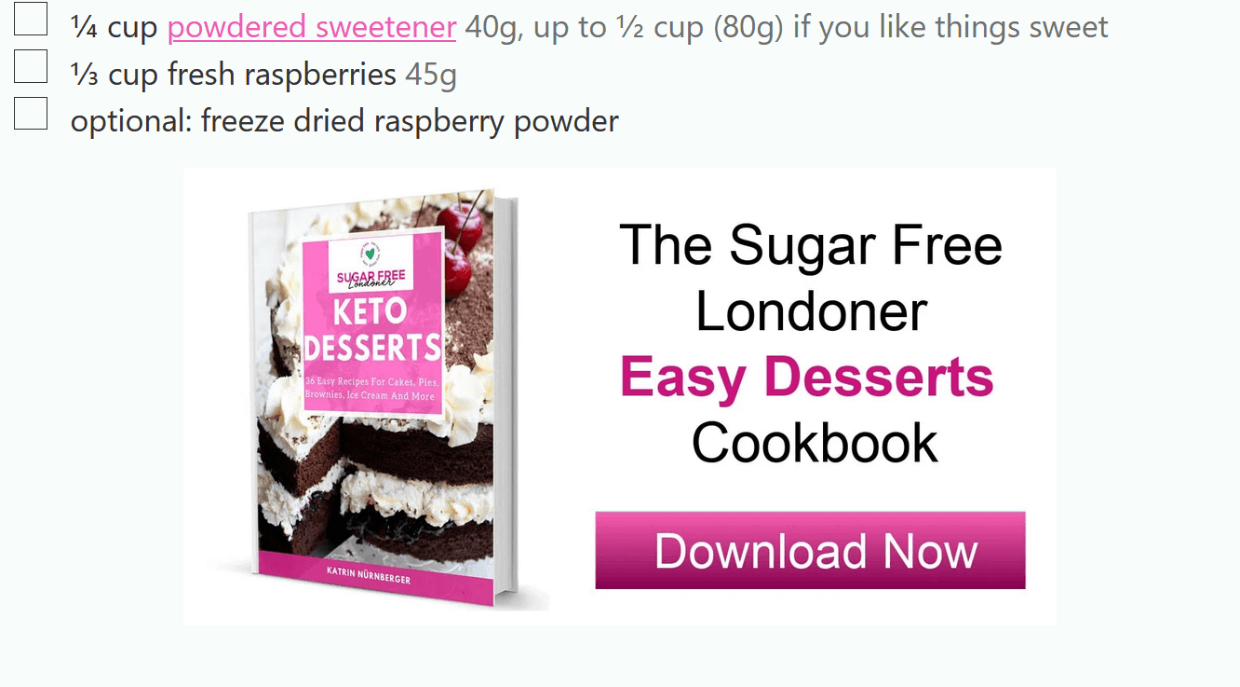 Screenshot: Easy Desserts call-to-action