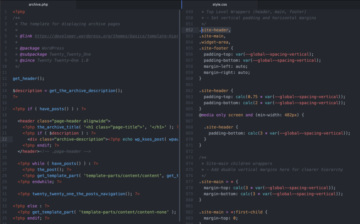 Screenshot: PHP and CSS code