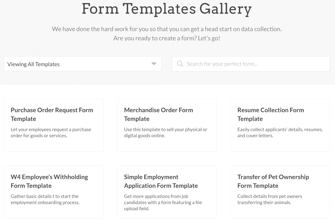 Screenshot: Add a form to your store with WPForms feature: template gallery