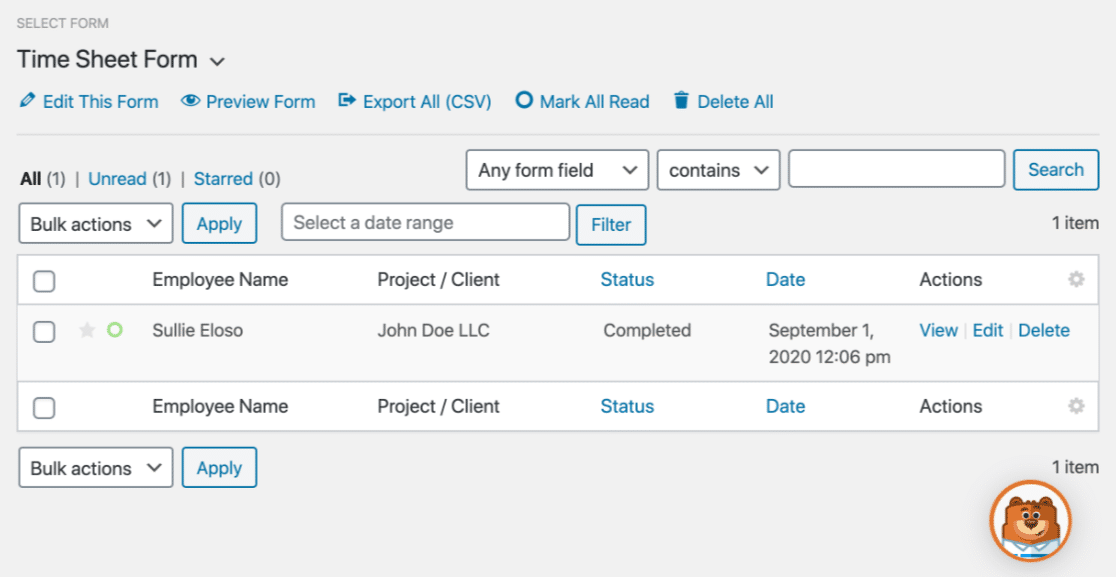 Screenshot: Add a form to your store with WPForms feature: submission viewer