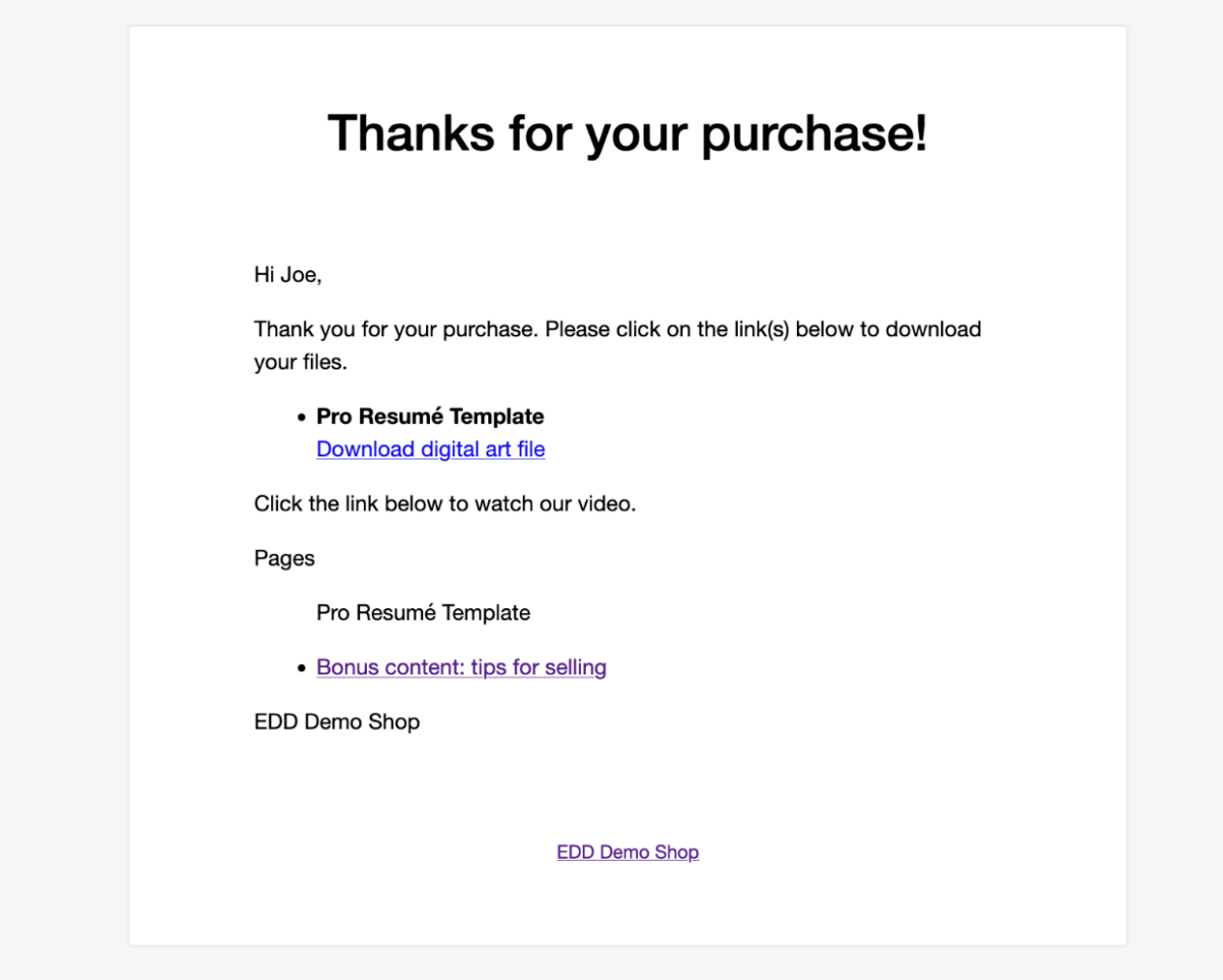 Screenshot: Selling streaming video and audio reciept