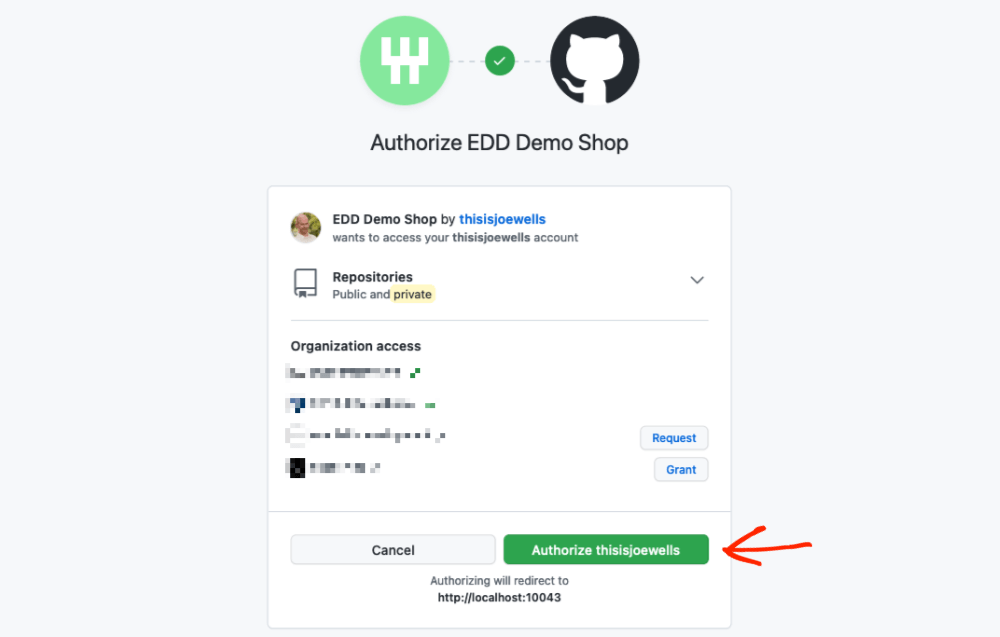 Screenshot: Authorize EDD and GitHub OAuth