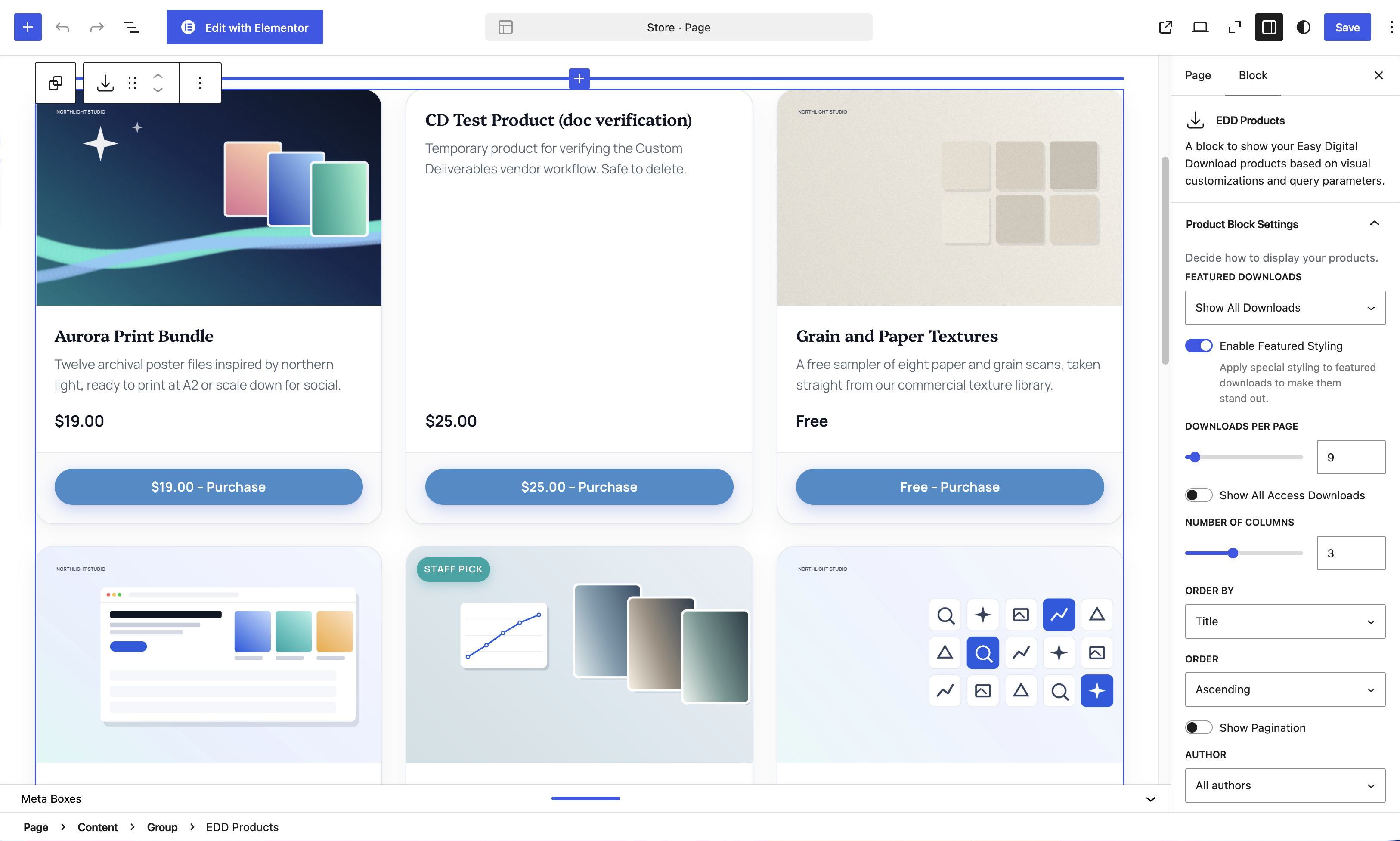 easy-digital-downloads-products-block-settings – Easy Digital Downloads EDD Productsブロックを使用したEasy Digital Downloadsの設定。