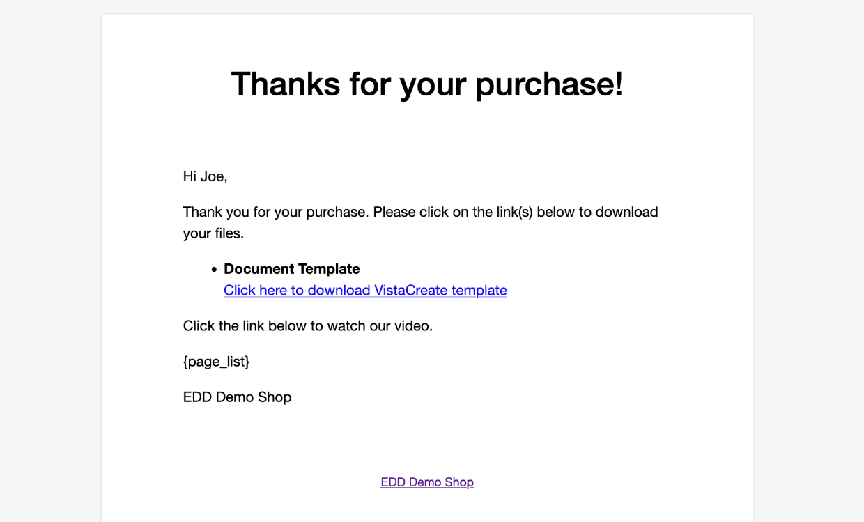 Screenshot: Purchase Confirmaton Email with VistaCreate Template