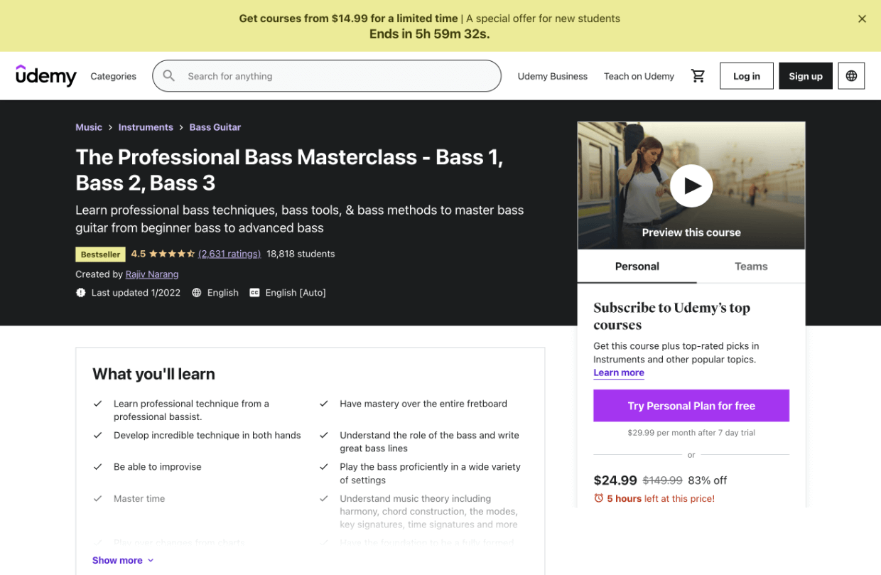 Screenshot: Udemy bass class