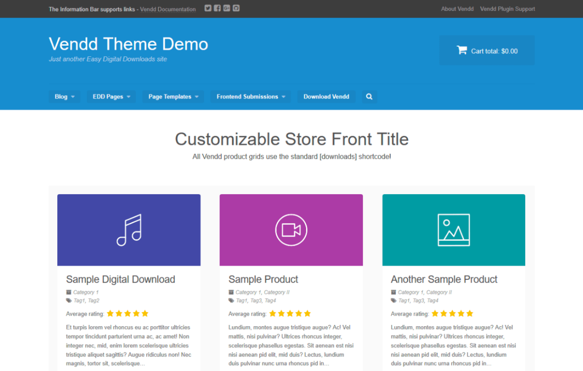 Screenshot: Vendd WordPress Theme for EDD (free!)