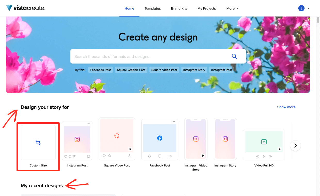 Screenshot: VistaCreate Create A New Design