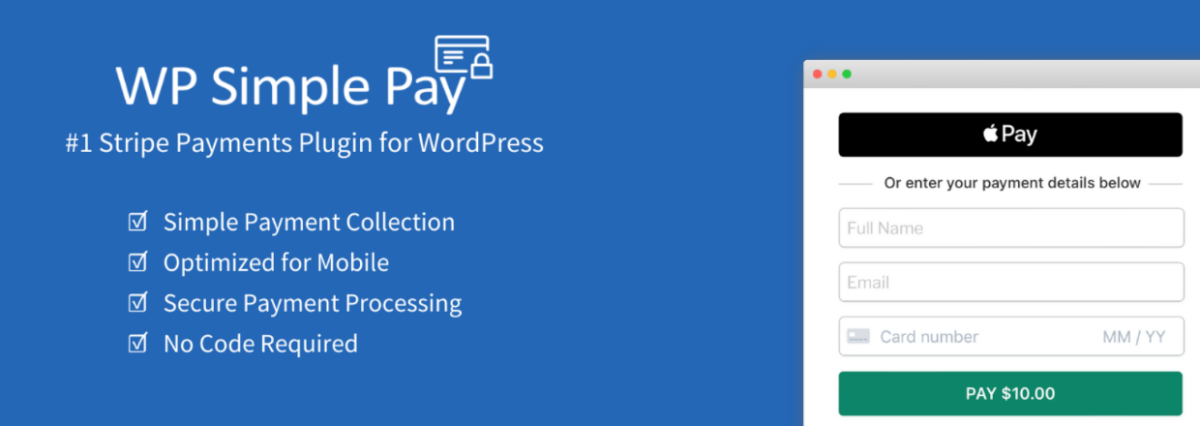 WP Simple Pay, one of the best Stripe payment plugins for WordPress. 