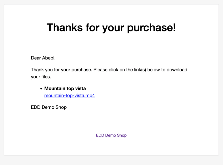 Screenshot: Purchase receipt email