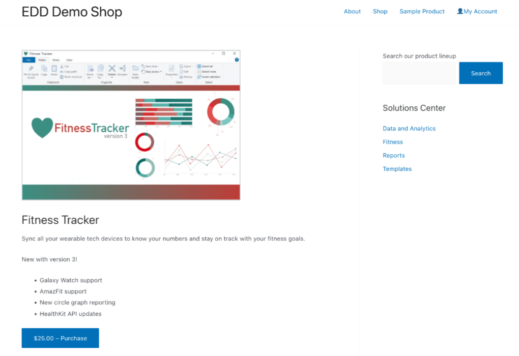 Screenshot: Desktop Software Product for sale on frontend