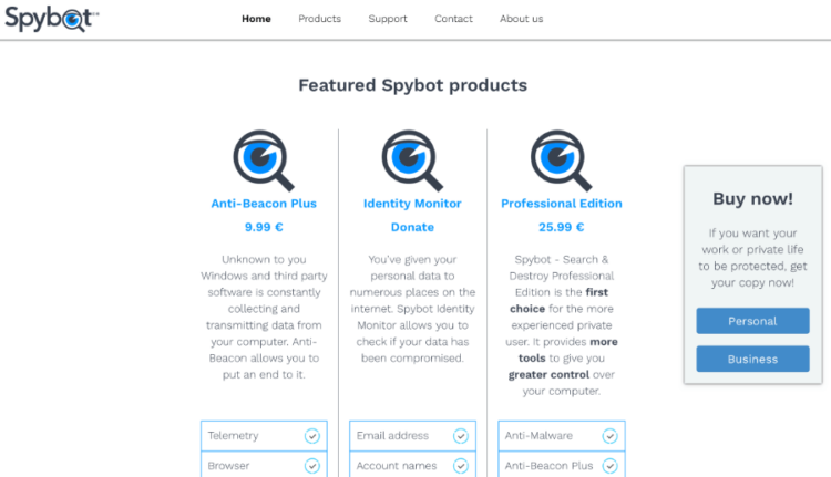 Spybot Homepage screenshot