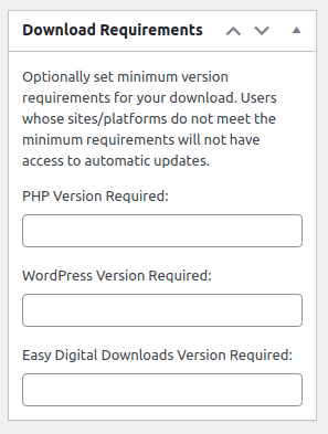 Platform requirements, with Easy Digital Downloads as a custom option