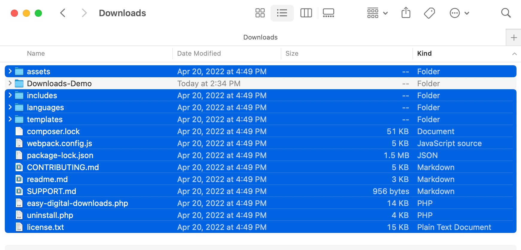 The downloaded zip files.