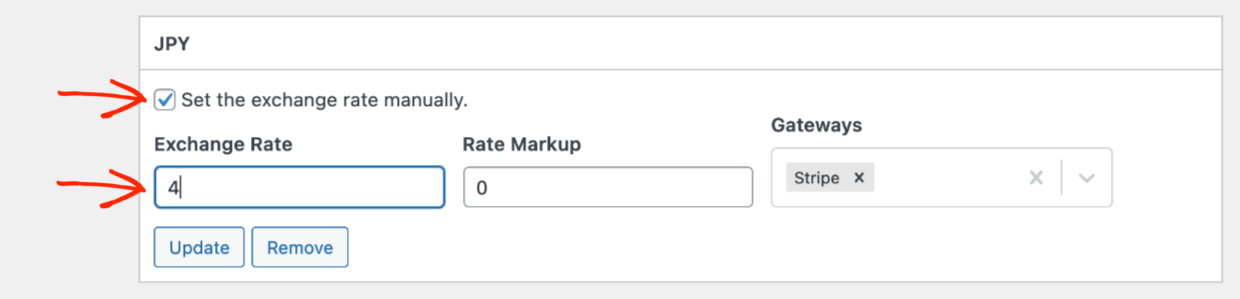 Screenshot: EDD Multi Currency: Set Manual Exchange Rate