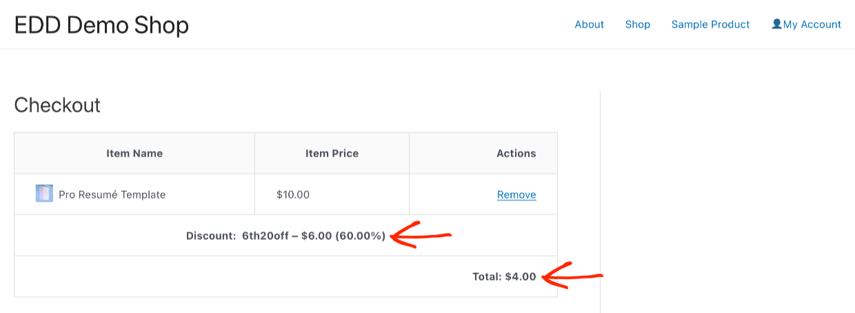 Screenshot: EDD Add Download - cart after discount