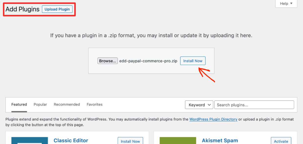 Screenshot: Install PayPal Commerce Pro