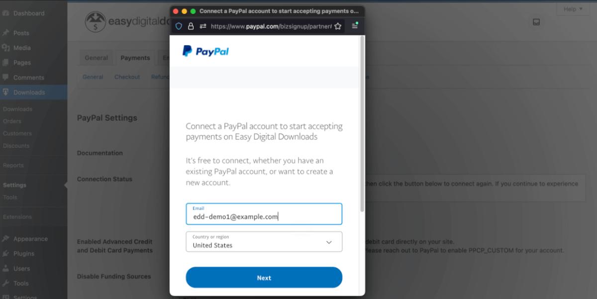 Screenshot: Configuring PayPal Connection 2